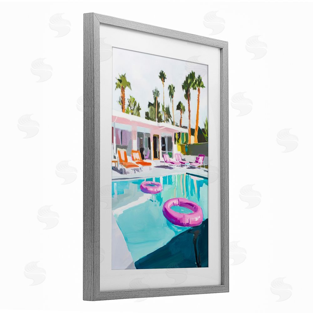 Sisi and Seb Palm Springs Poolside Impression Gray Framed Print Under Glass Wall Art