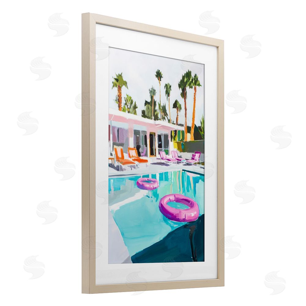 Sisi and Seb Palm Springs Poolside Impression Brown Framed Print Under Glass Wall Art