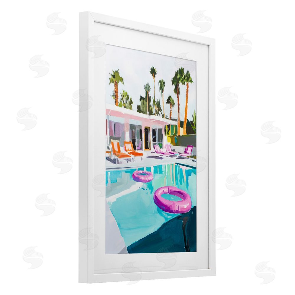 Sisi and Seb Palm Springs Poolside Impression White Framed Print Under Glass Wall Art