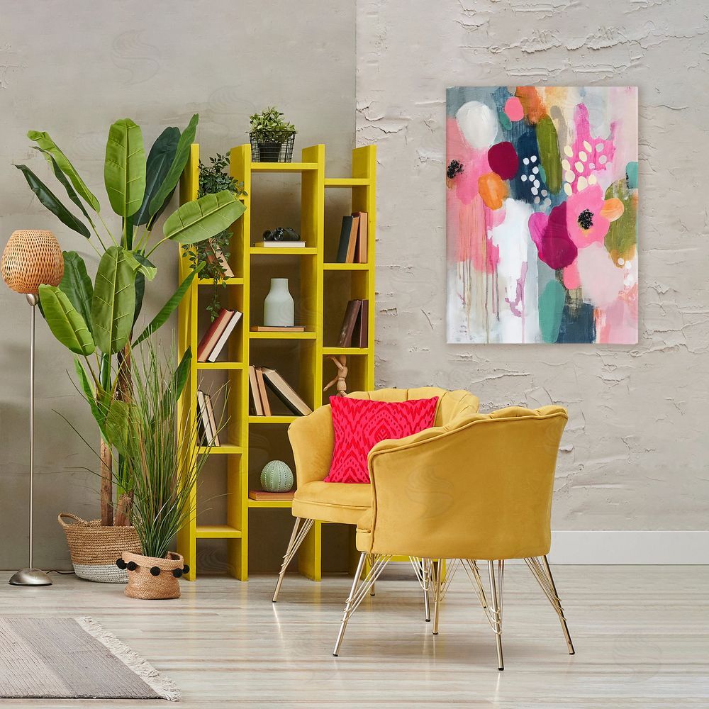 Riley B Paint Drip Blooms Cascade Stretched Canvas Wall Art in Room