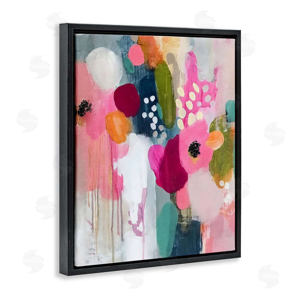 Riley B Paint Drip Blooms Cascade Black Floating Framed Canvas Wall Art