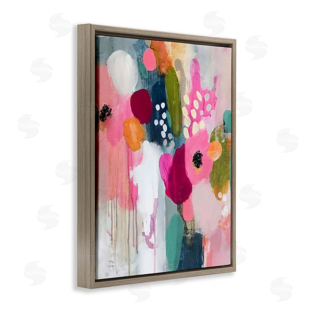 Riley B Paint Drip Blooms Cascade Brown Floating Framed Canvas Wall Art