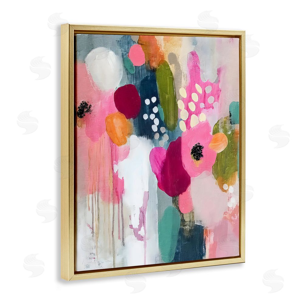 Riley B Paint Drip Blooms Cascade Gold Floating Framed Canvas Wall Art