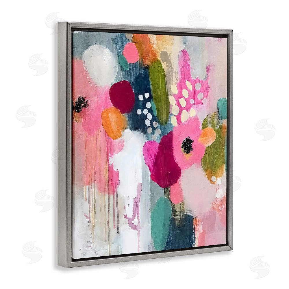 Riley B Paint Drip Blooms Cascade Gray Floating Framed Canvas Wall Art