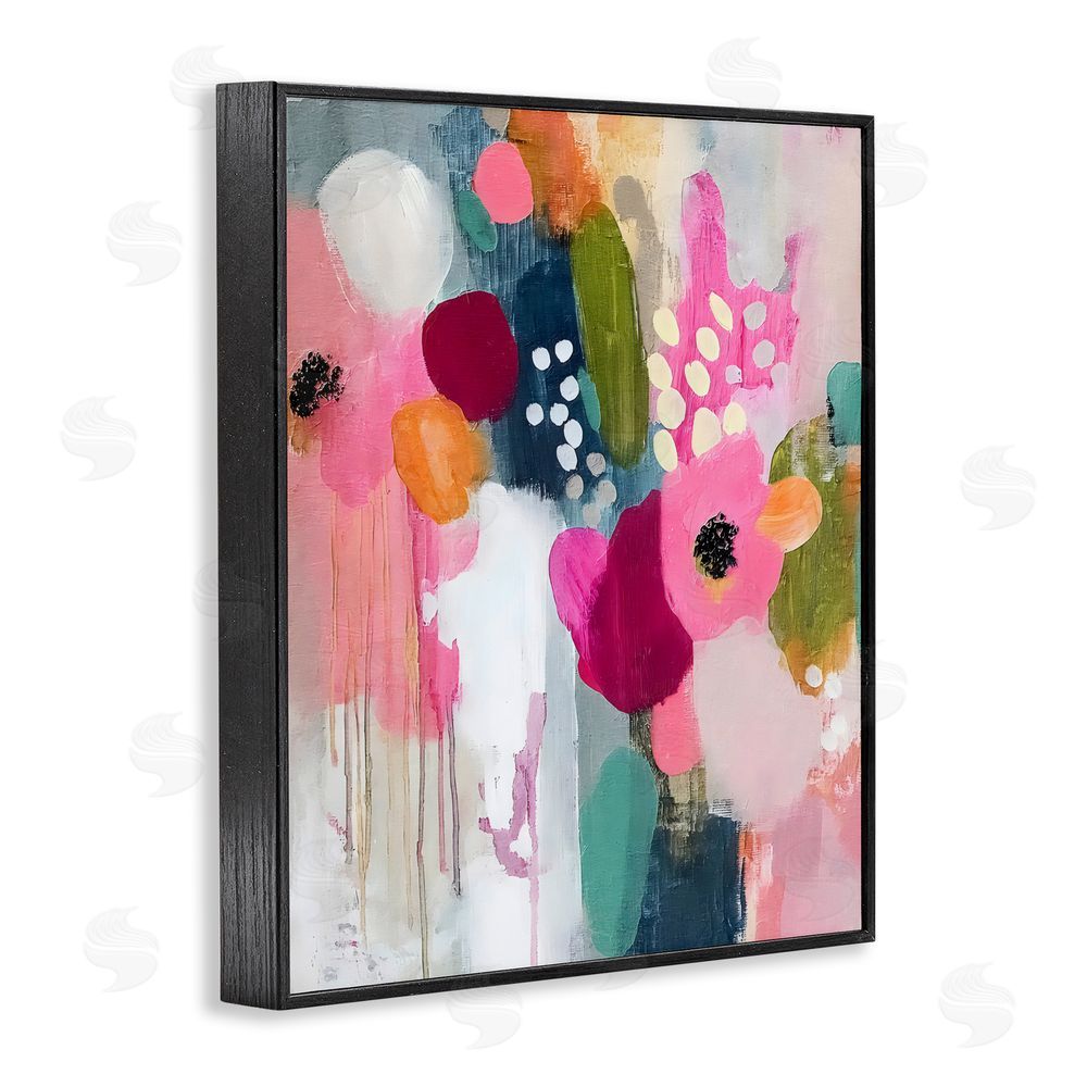 Riley B Paint Drip Blooms Cascade Black Framed Giclee Wall Art