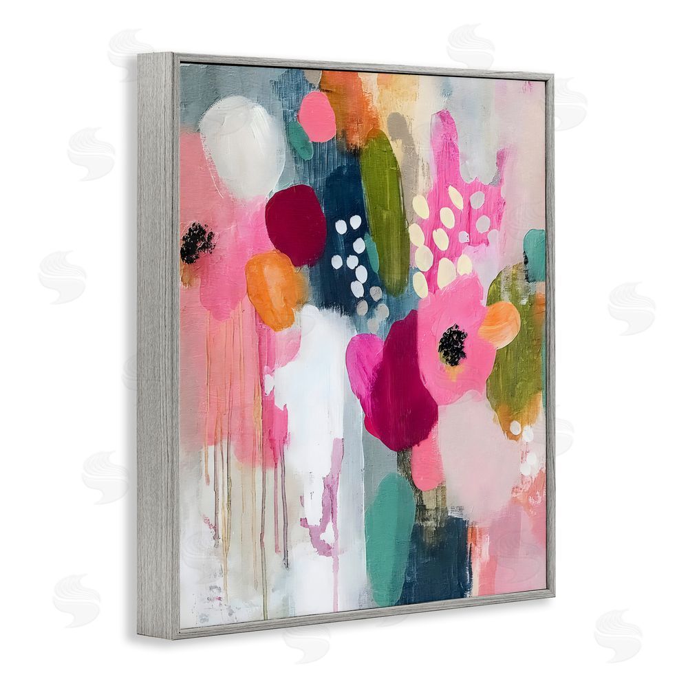 Riley B Paint Drip Blooms Cascade Gray Framed Giclee Wall Art