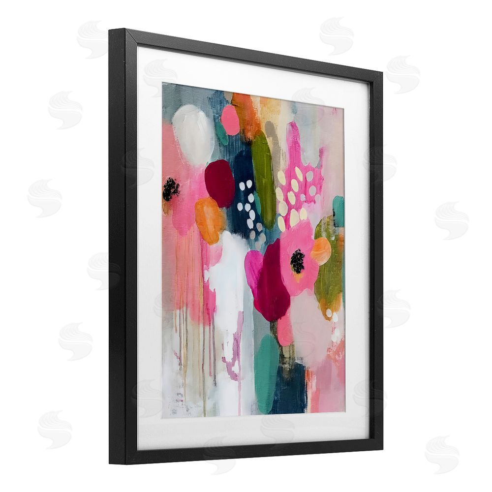 Riley B Paint Drip Blooms Cascade Black Framed Print Under Glass Wall Art