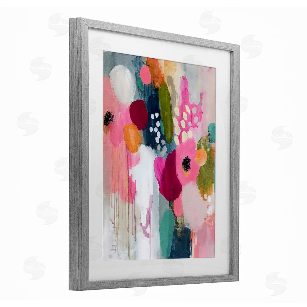 Riley B Paint Drip Blooms Cascade Gray Framed Print Under Glass Wall Art