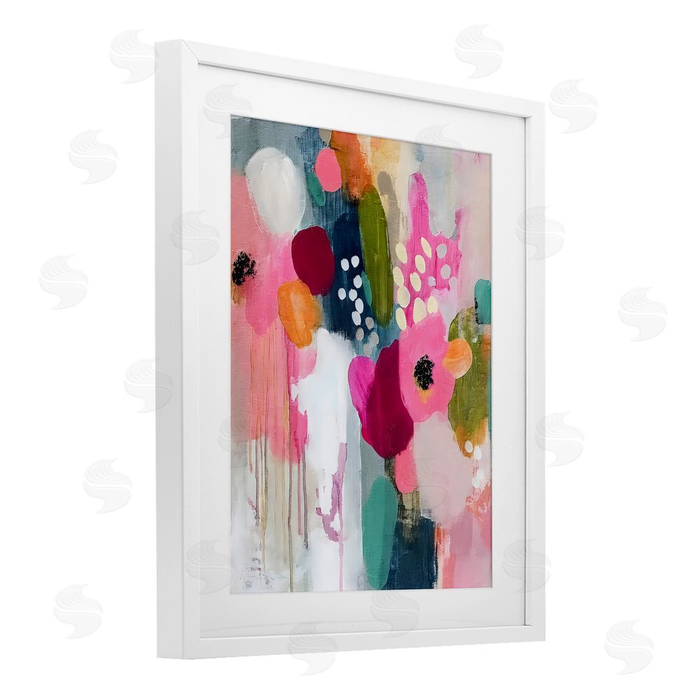 Riley B Paint Drip Blooms Cascade White Framed Print Under Glass Wall Art