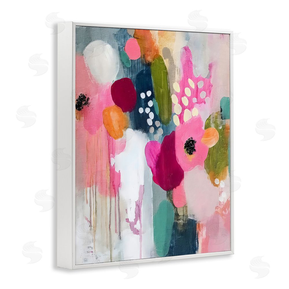 Riley B Paint Drip Blooms Cascade White Framed Giclee Wall Art