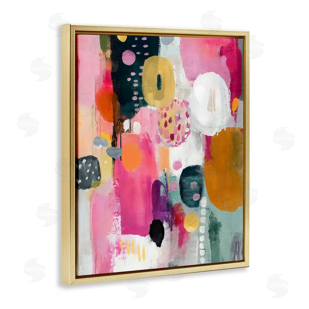 Riley B Abstract Blooms Cascade Gold Floating Frame Stretched Canvas Wall Art Print