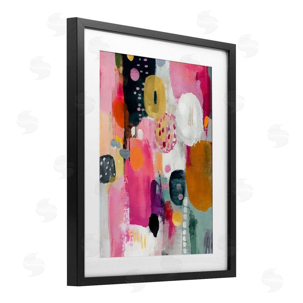 Riley B Abstract Blooms Cascade Black Framed Print Under Glass with Matting Wall Art
