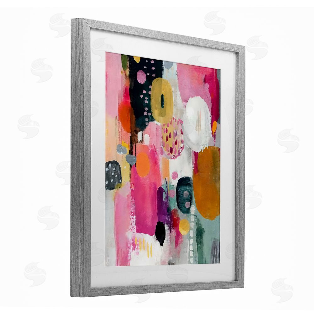 Riley B Abstract Blooms Cascade Gray Framed Print Under Glass with Matting Wall Art