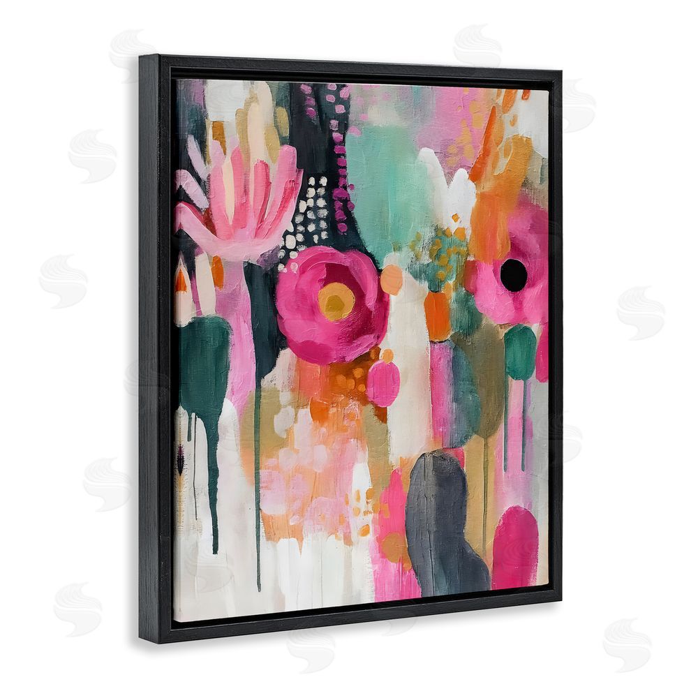 Riley B Dripping Blooms Cascade Black Floating Frame Canvas Wall Art Print