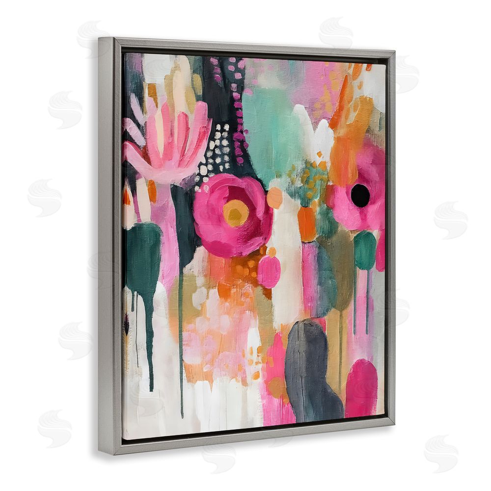 Riley B Dripping Blooms Cascade Gray Floating Frame Canvas Wall Art Print