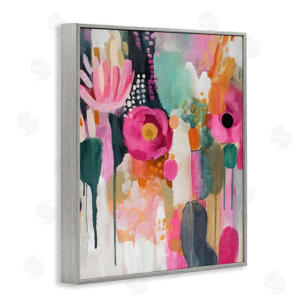 Riley B Dripping Blooms Cascade Gray Framed Giclee Wall Art Print