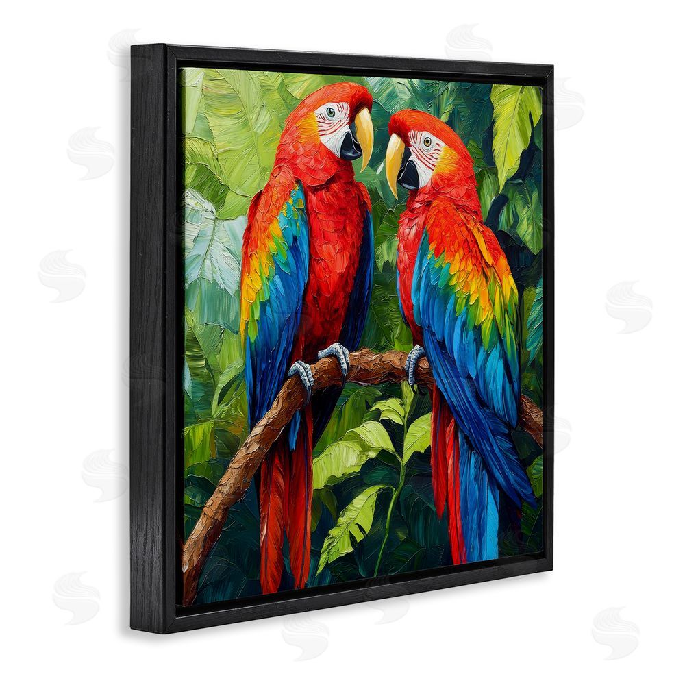 Petal Prints Design Tropical Parrot Pair Black Floating Framed Canvas Wall Art Print
