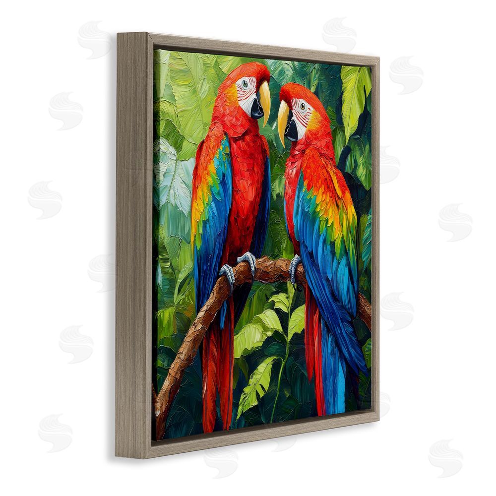 Petal Prints Design Tropical Parrot Pair Brown Floating Framed Canvas Wall Art Print