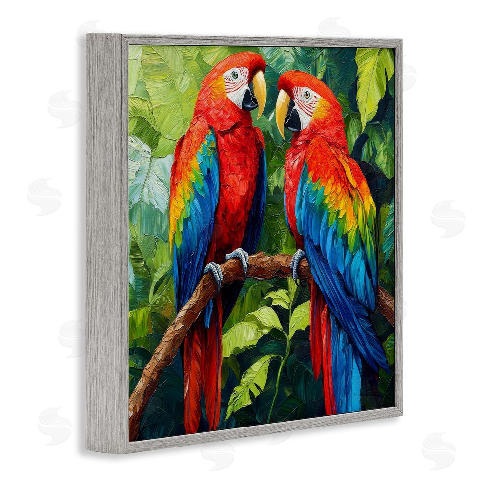 Petal Prints Design Tropical Parrot Pair Gray Framed Giclee Wall Art Print