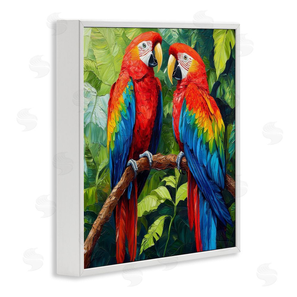 Petal Prints Design Tropical Parrot Pair White Framed Giclee Wall Art Print