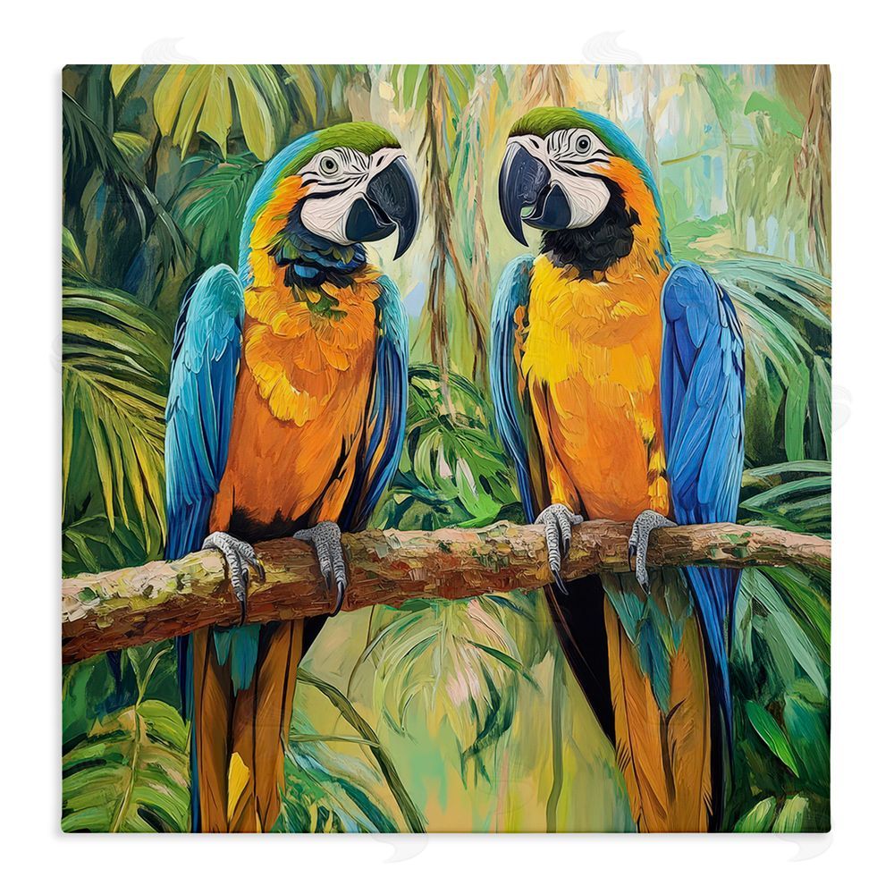 Petal Prints Design Two Macaws Among Foliage Stretched Canvas Wall Art Print