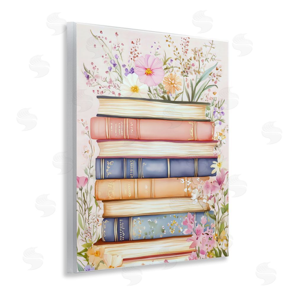 LSR Design Studio Blooming Bookstack in Pastels Wall Plaque Art Print with White Foil Wrap