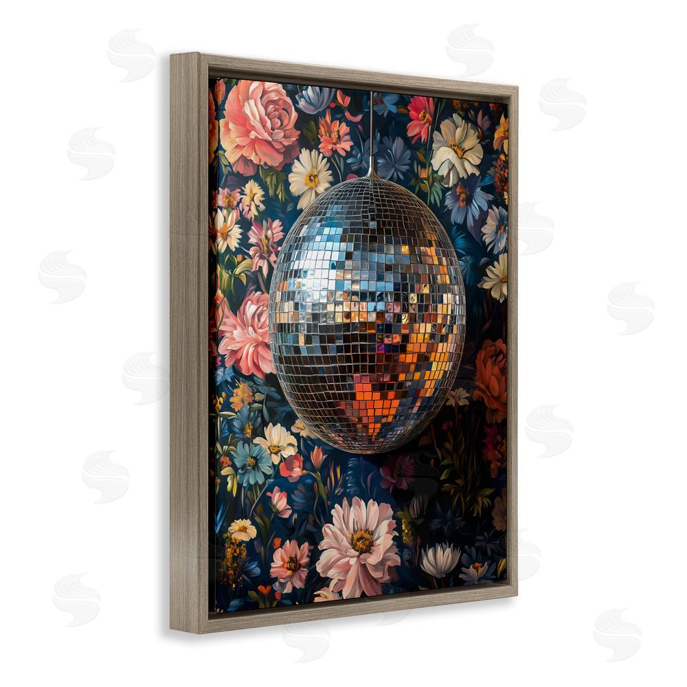 LSR Design Studio Floral Disco Ball Reflection Brown Floating Framed Canvas Wall Art