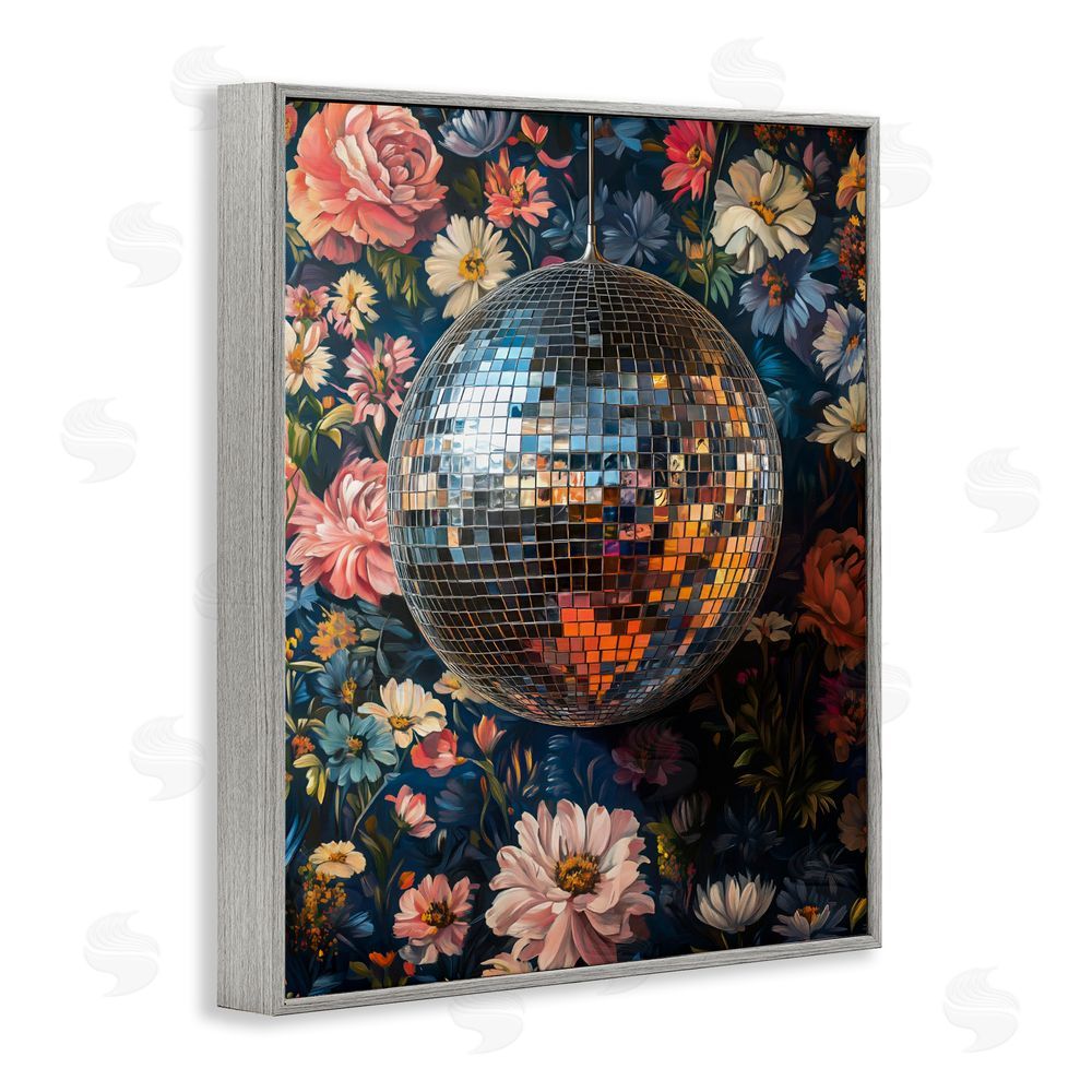 LSR Design Studio Floral Disco Ball Reflection Gray Framed Giclee Wall Art