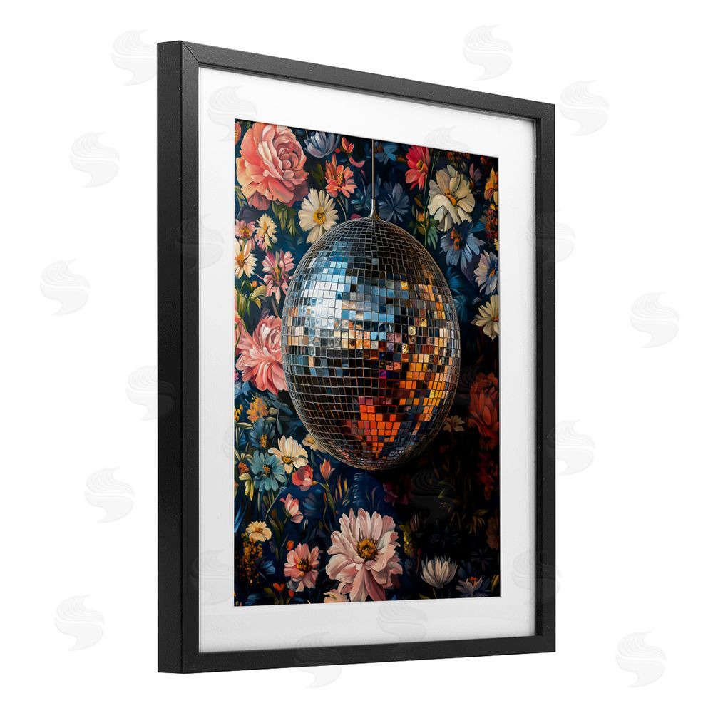 LSR Design Studio Floral Disco Ball Reflection Black Framed Print Under Glass Wall Art