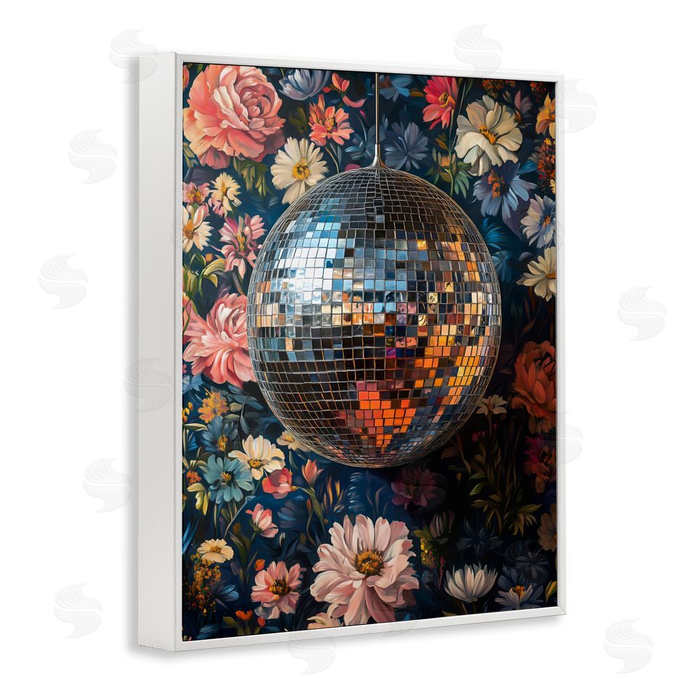 LSR Design Studio Floral Disco Ball Reflection White Framed Giclee Wall Art