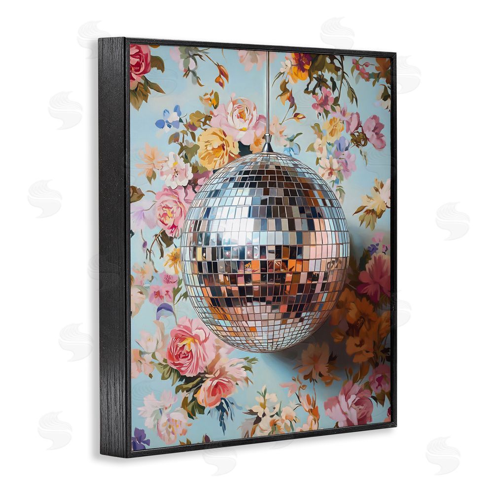 LSR Design Studio Floral Disco Ball Reflection Black Framed Giclee Wall Art Print