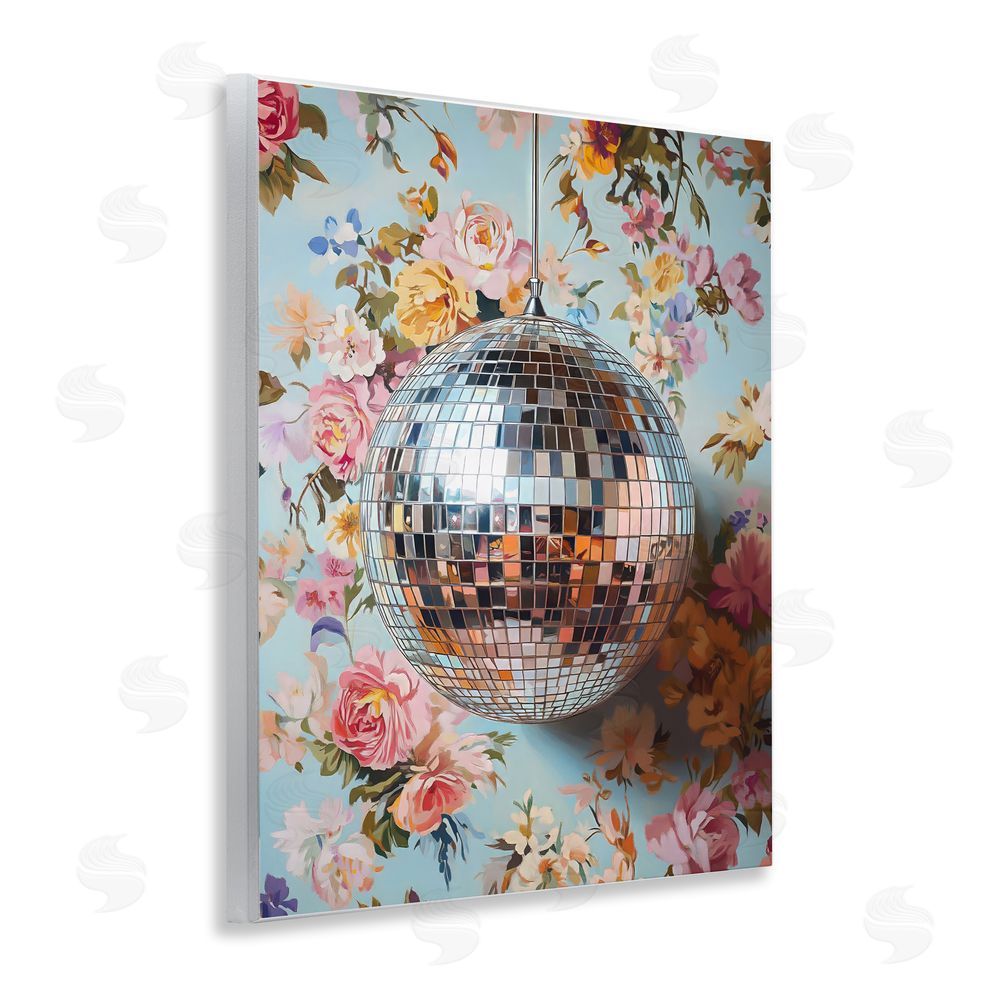 LSR Design Studio Floral Disco Ball Reflection Wooden Wall Plaque Art Print