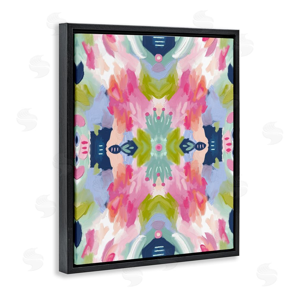 Lisa Nohren Kaleidoscopic Floral Mandala Black Floating Framed Canvas Wall Art