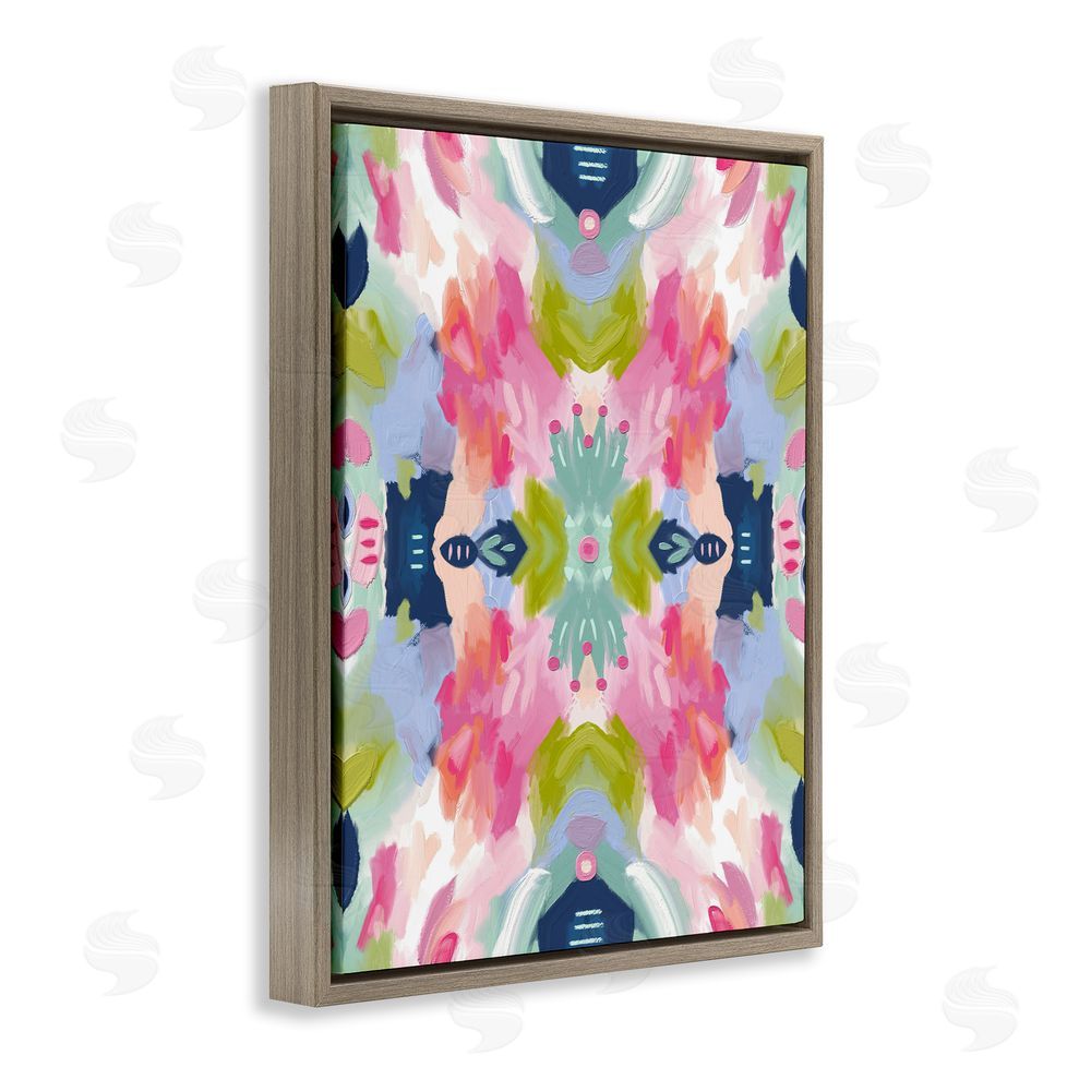 Lisa Nohren Kaleidoscopic Floral Mandala Brown Floating Framed Canvas Wall Art