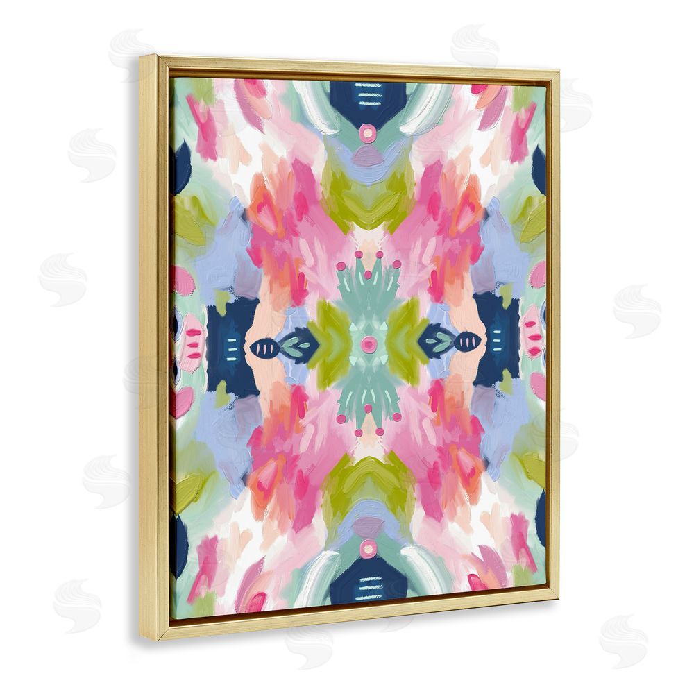 Lisa Nohren Kaleidoscopic Floral Mandala Gold Floating Framed Canvas Wall Art