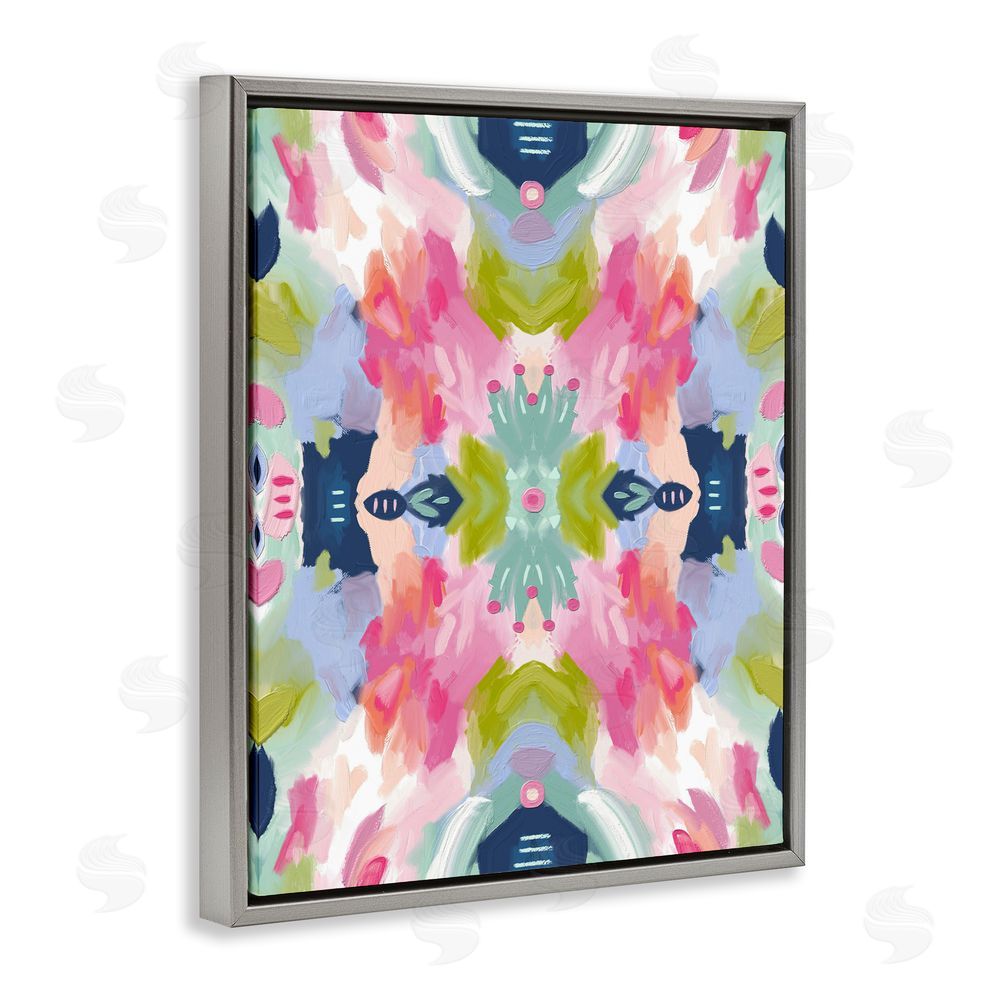 Lisa Nohren Kaleidoscopic Floral Mandala Gray Floating Framed Canvas Wall Art