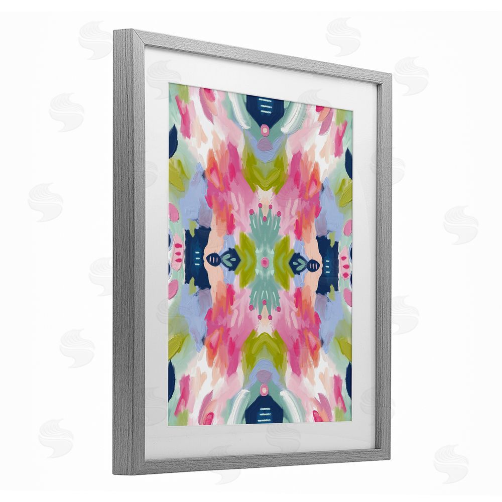 Lisa Nohren Kaleidoscopic Floral Mandala Gray Framed Print Under Glass Wall Art