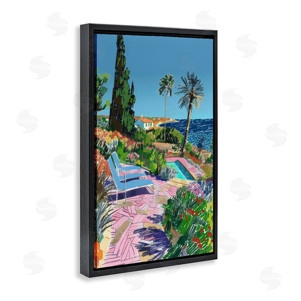 Creative Studio Pool View to Ocean Black Floating Framed Canvas Wall Art