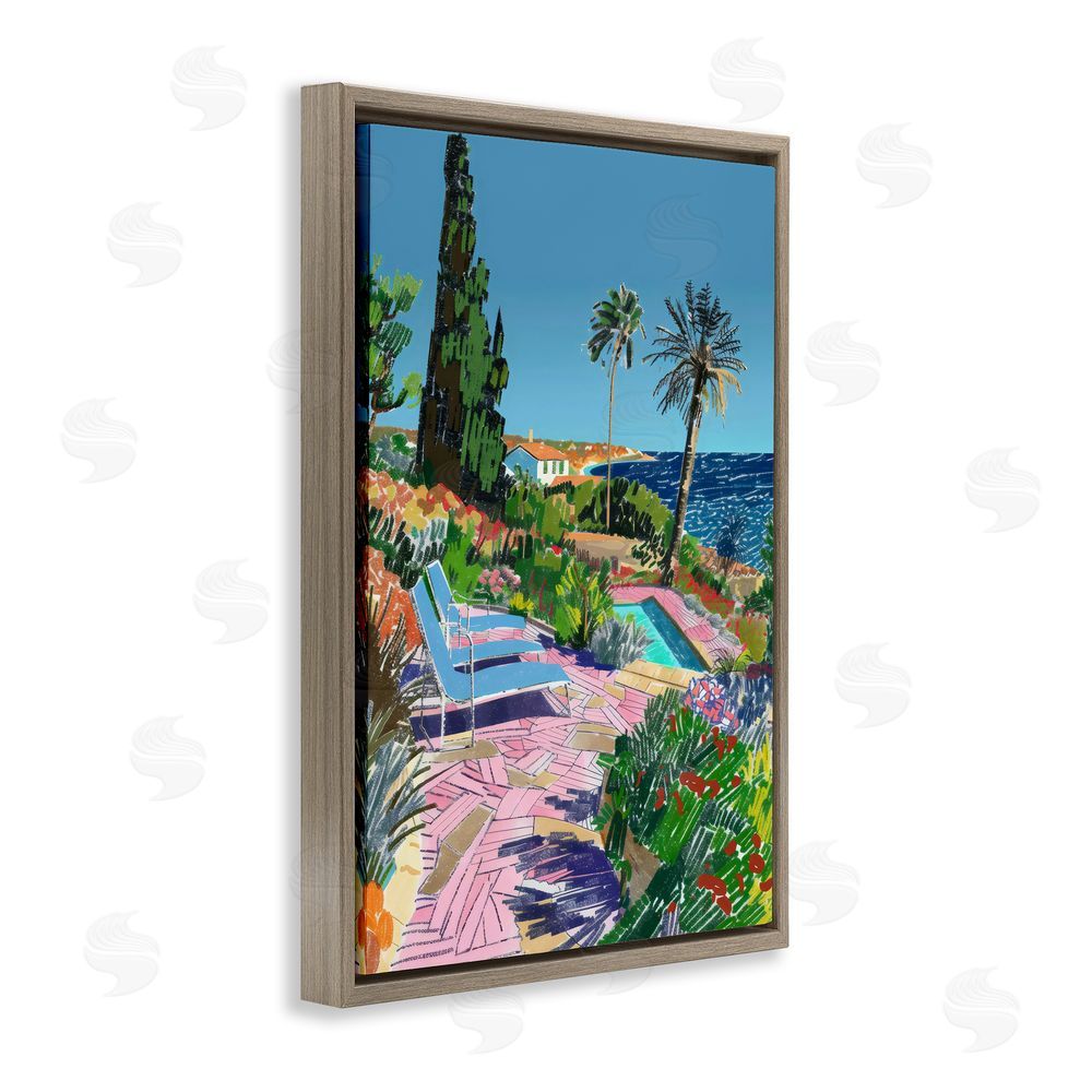 Creative Studio Pool View to Ocean Brown Floating Framed Canvas Wall Art
