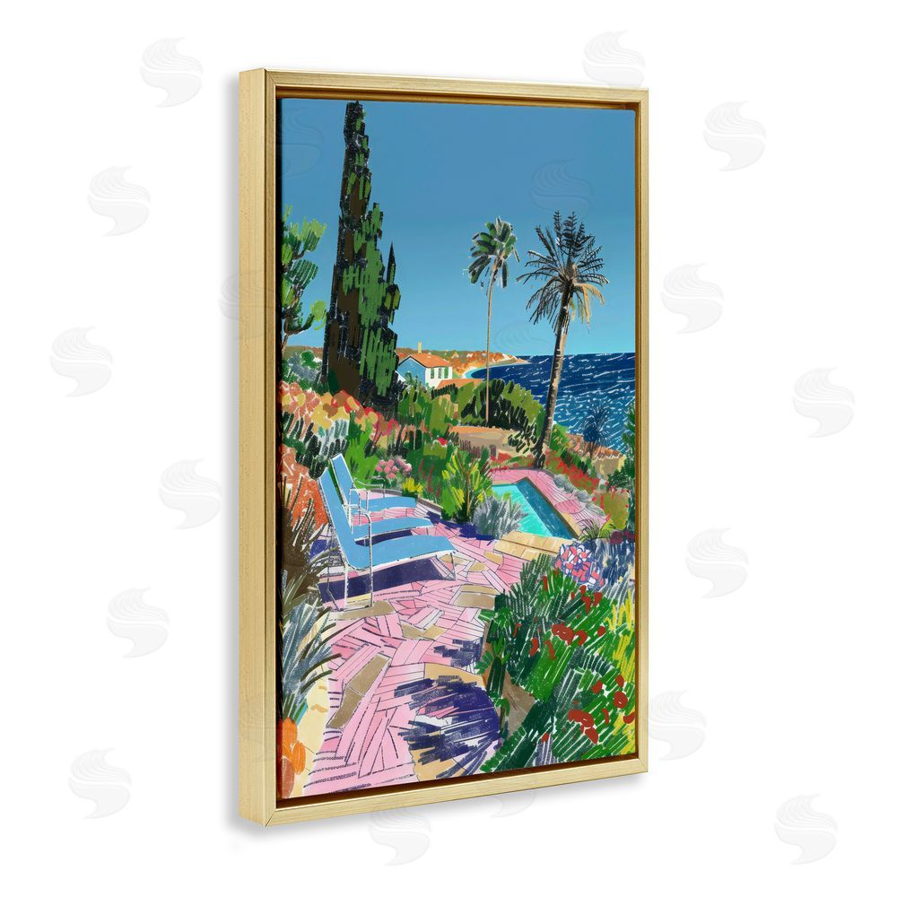 Creative Studio Pool View to Ocean Gold Floating Framed Canvas Wall Art