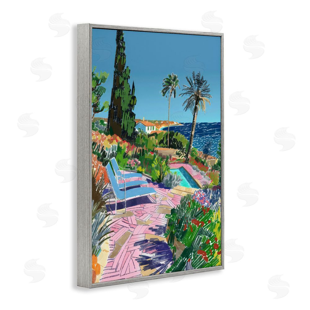 Creative Studio Pool View to Ocean Gray Framed Giclee Wall Art