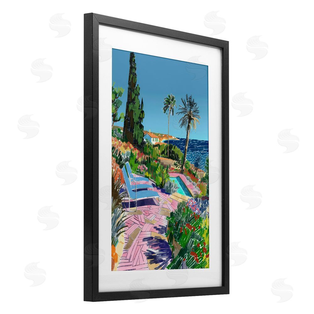 Creative Studio Pool View to Ocean Black Framed Print Under Glass Wall Art