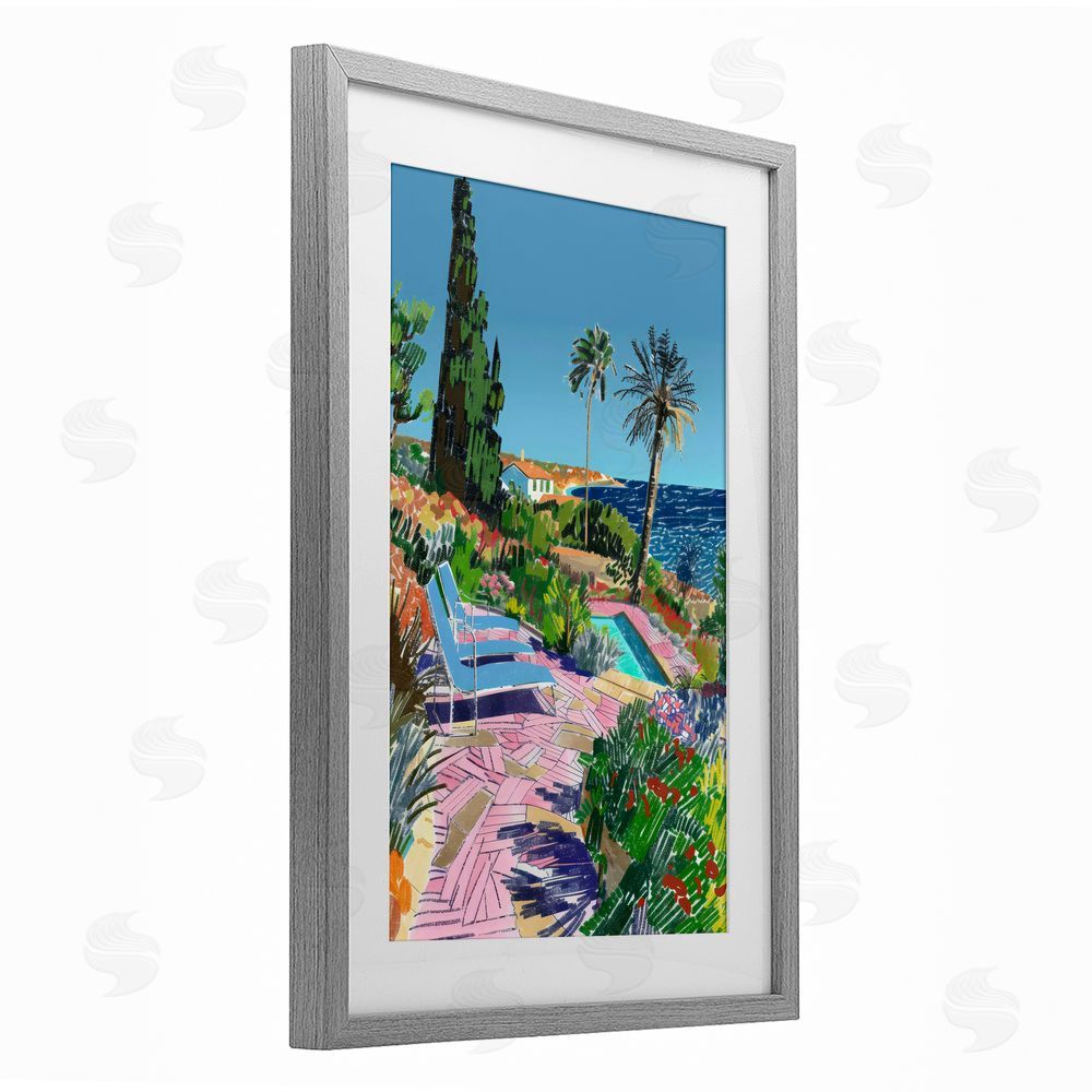 Creative Studio Pool View to Ocean Gray Framed Print Under Glass Wall Art