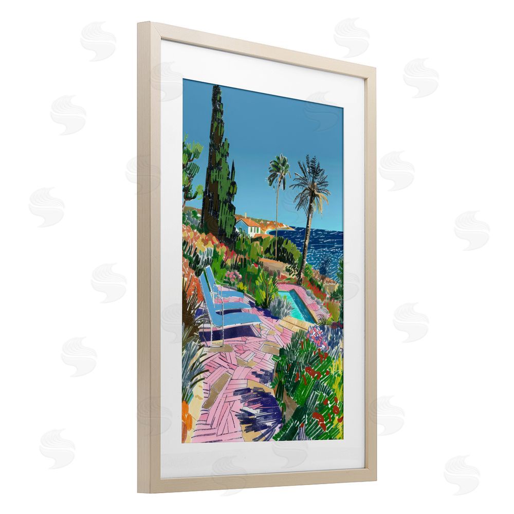 Creative Studio Pool View to Ocean Brown Framed Print Under Glass Wall Art