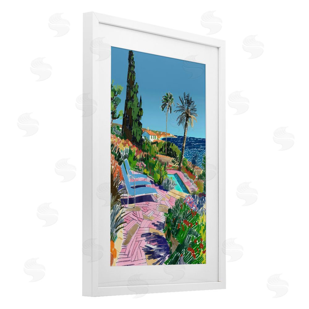 Creative Studio Pool View to Ocean White Framed Print Under Glass Wall Art