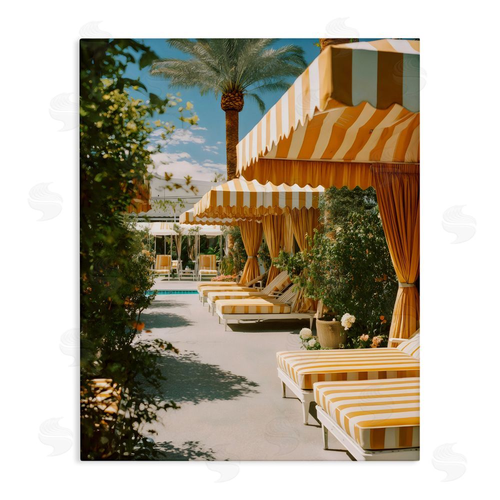 Franklyn Gregory Vintage Cabanas at Poolside Stretched Canvas Wall Art Print