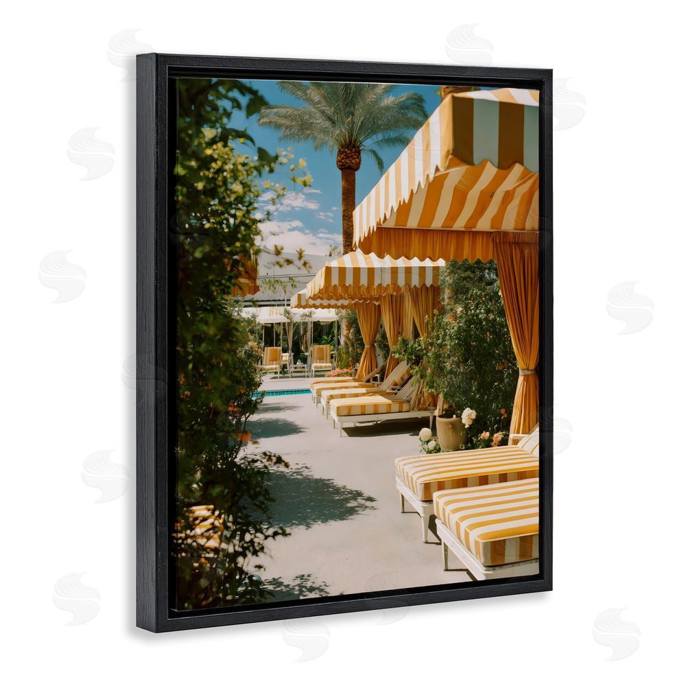 Franklyn Gregory Vintage Cabanas at Poolside Black Floating Framed Canvas Wall Art Print
