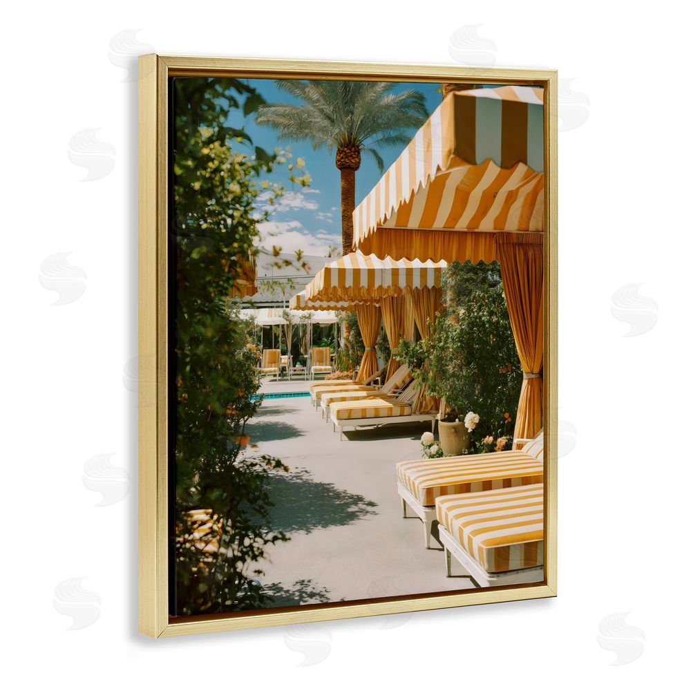 Franklyn Gregory Vintage Cabanas at Poolside Gold Floating Framed Canvas Wall Art Print
