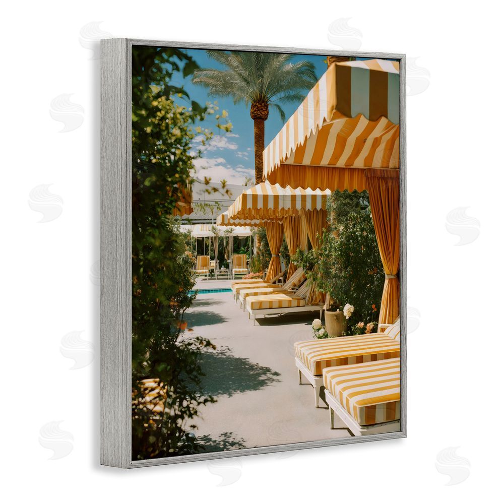 Franklyn Gregory Vintage Cabanas at Poolside Gray Framed Giclee Wall Art Print