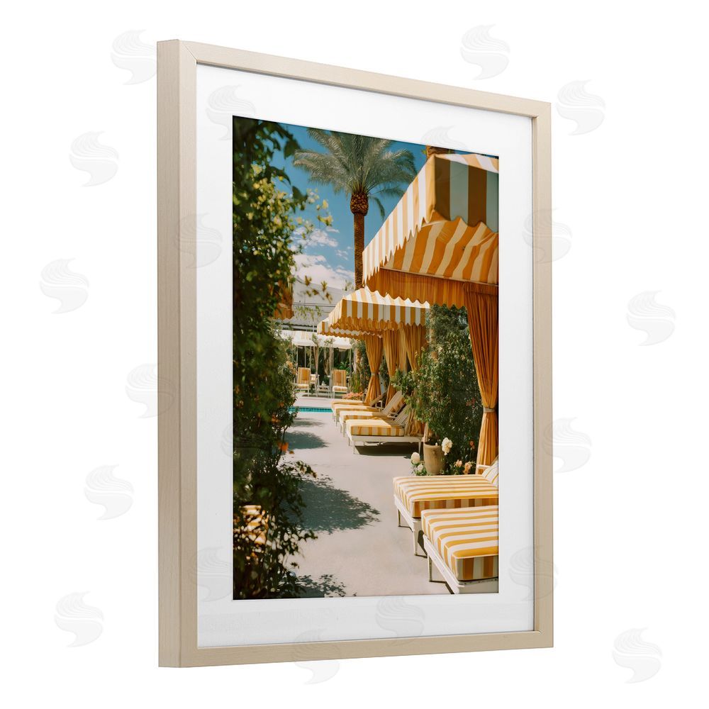 Franklyn Gregory Vintage Cabanas at Poolside Brown Framed Print Under Glass with White Mat Wall Art